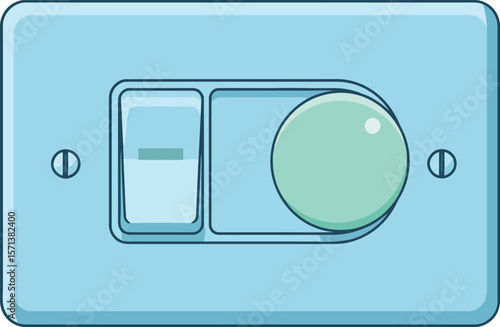 Light switch with round dimmer knob in pastel blue color simple wall mounted electrical device