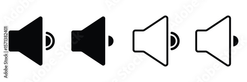 Megaphone icon. Loudspeaker vector set. Announcement sign. Marketing megaphone sign. Speaker volume icon with sound waves. Sound off and sound on vector icons. Sound speaker icon in black outline. 