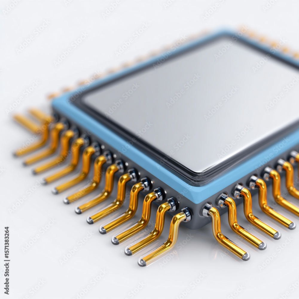 CPU Chip Icon with Gold Pins CPU Chip Icon with Gold Pins