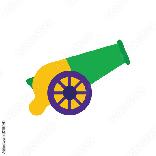 Green yellow cannon with purple wheel Brazil Proclamação da Republica on weapon