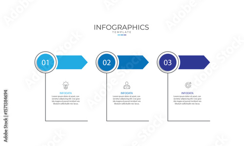 Design template infographic. 3 step process infographic element with icons can be used for workflow, business information and web graphic design 