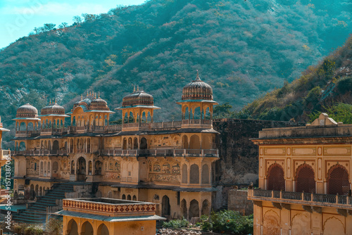 Galta Ji, the Ancient Monkey Temple near Jaipur, Rajasthan. Sacred Hindu Site Nestled in the Aravalli Hills of India