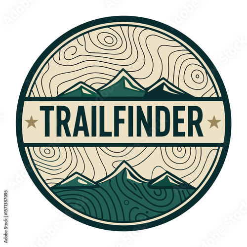 A circular emblem featuring a topographic map design, suggesting outdoor adventure and trail exploration.