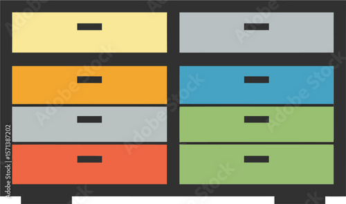 Colorful modern chest of drawers storage furniture with multiple compartments for home or office organization