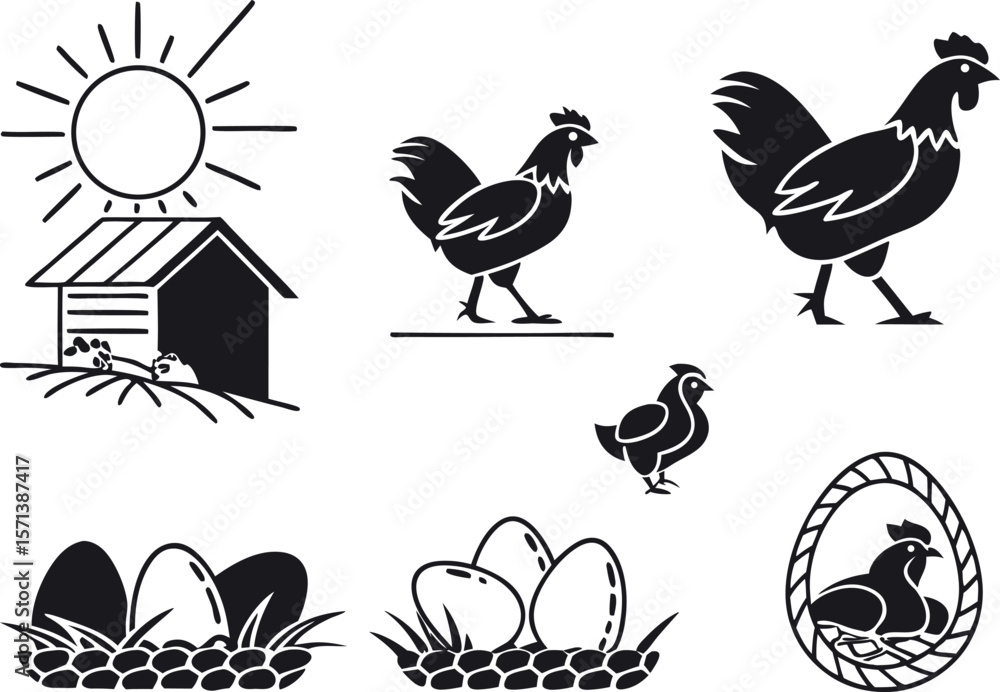 custom made wallpaper toronto digitalFarm Animals Chicken Coop Eggs Rooster Hen Icons Set