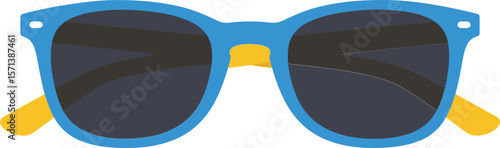 Blue and yellow sunglasses with black lenses isolated on white background vector illustration