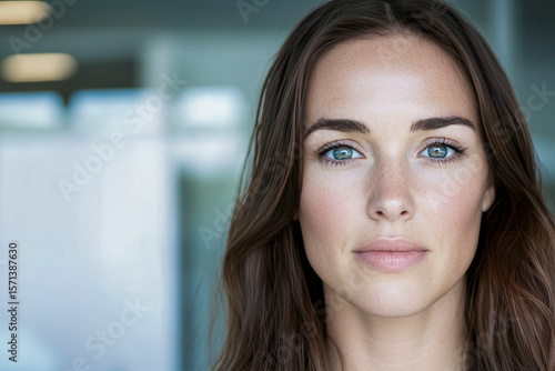Free Download Confident businesswoman posing in office setting with focused expression - GFXLoad