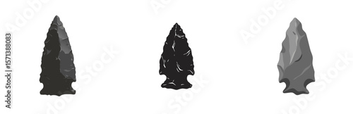Various stone arrowheads in different shapes and textures  