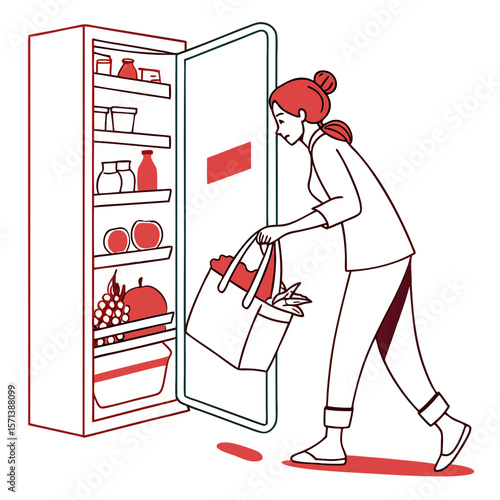 Woman Unpacking Groceries into Refrigerator