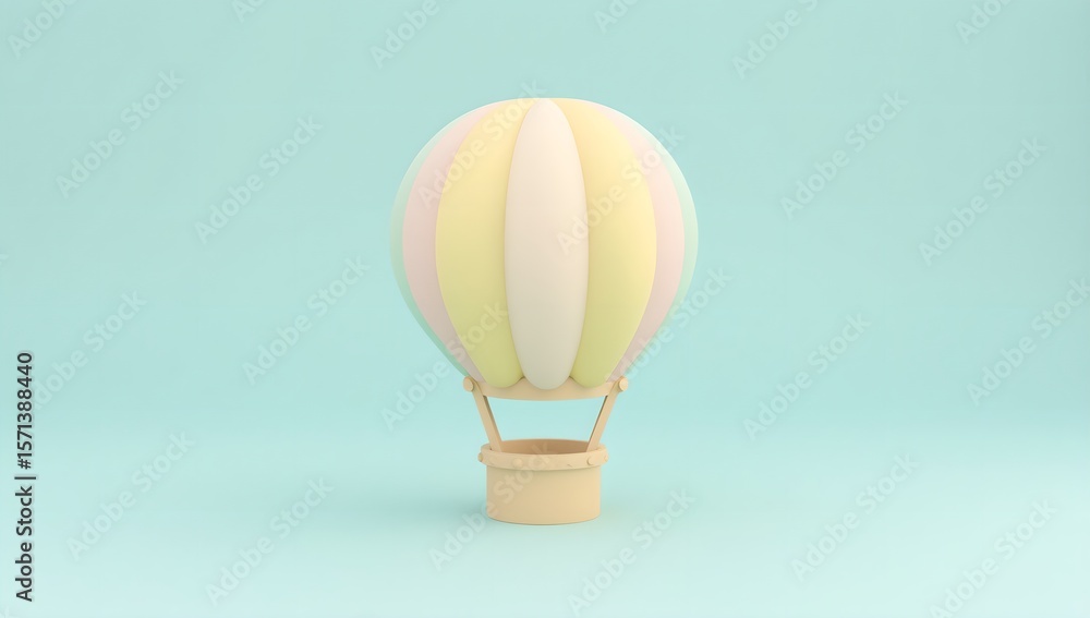 Fototapeta premium Colorful hot air balloon against a pastel blue background