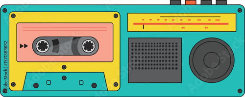 Retro cassette tape player with teal body and yellow tape deck vintage music gadget for nostalgia collectors