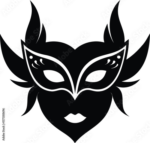 A sophisticated, stylized black silhouette of a Venetian mask.