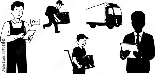 Logistic people pictograms. Logistic worker, man delivery, logistic business, vector illustration

