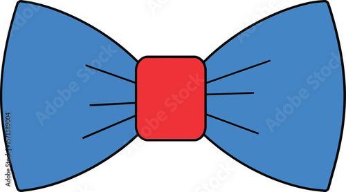 Blue bow tie with red center simple flat design icon for fashion accessories and festive decoration