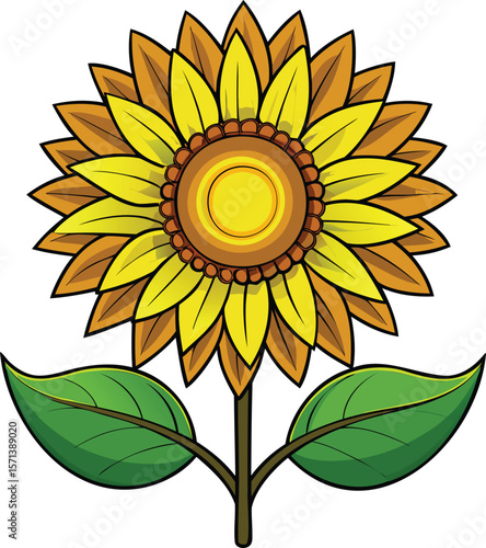 A stylized, colorful illustration of a sunflower.