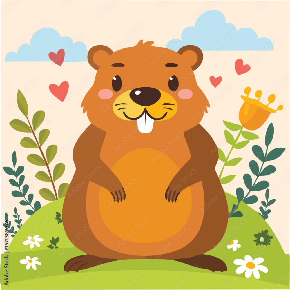 Fototapeta premium Cute groundhog flat vector