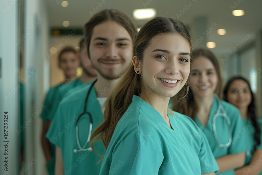 Group of Young Nurses Standing Together as a Healthcare Team in Hospital Group of Young Nurses Standing Together as a Healthcare Team in Hospital