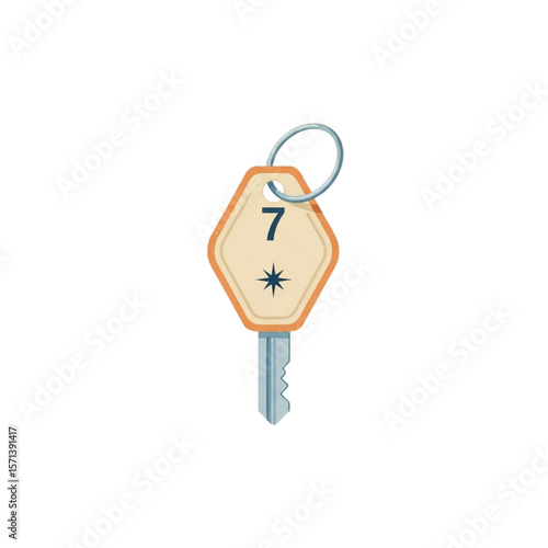 Hotel room key with number seven tag.