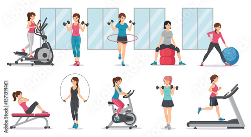 Fitness exercises for women workout routine gym training healthy lifestyle