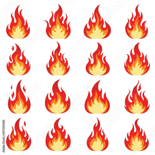 A collection of illustrated flames in various styles. 