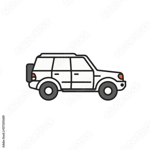 A white car with spare tire parked outside. 