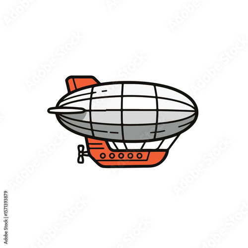 An illustration of a vibrant zeppelin floating in the sky, a symbol of adventure and travel.