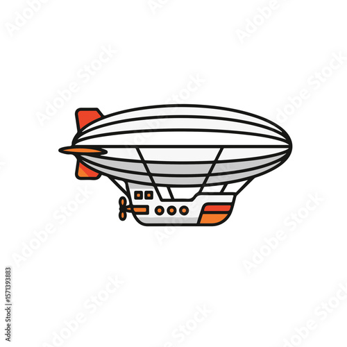 A stylish illustration of a Zeppelin airship in flight, with a retro design and vibrant colors.
