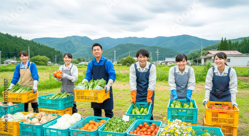 Japanese Farmers Harvesting Fresh Organic Vegetables