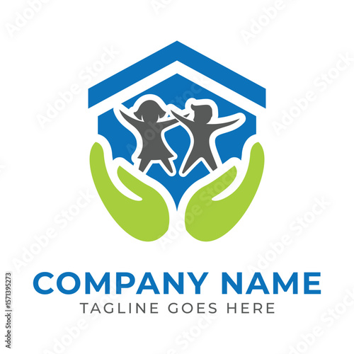 Caring Hands Protecting Children Logo Depicting Security Well Being Nurturing Future Generation Symbolizing Childhood Innocence and Hope
