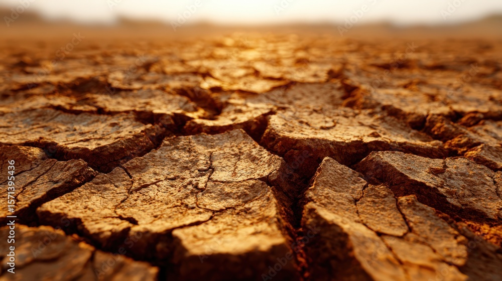 Obraz premium Close up view of cracked dry earth during drought arid climate texture background
