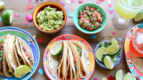 Wallpaper Mural Cinco de Mayo tacos presented with traditional Mexican garnishes, background Torontodigital.ca