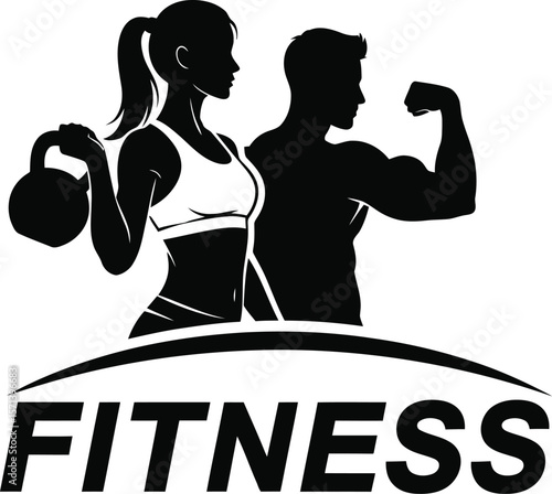 Fitness gym workout training health exercise bodybuilder and kettlebell logo