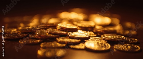 Wallpaper Mural The shimmering gold coins stacked in artistic arrangement across a rich surface. Torontodigital.ca