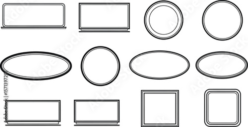 Illustration of various geometric shapes with double line borders design
