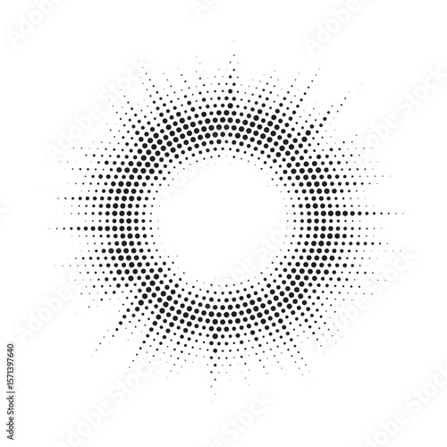 Burst Halftone light effect. Glowing light burst. abstract grunge halftone dots background. Vector illustration.