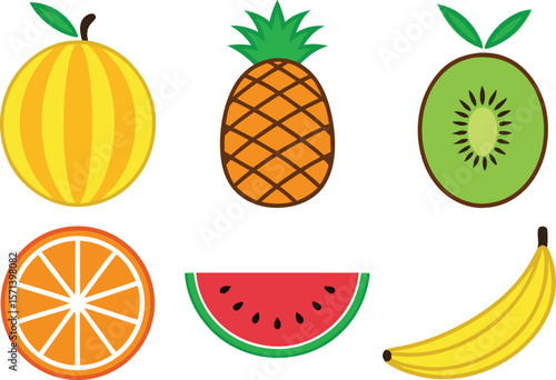 Summer Fruits Collection Fresh Seasonal Tropical and Juicy Fruits Set. Colorful Summer Fruits Collection with Exotic and Refreshing Fruit Designs. Assorted Summer Fruits Collection Healthy Organic