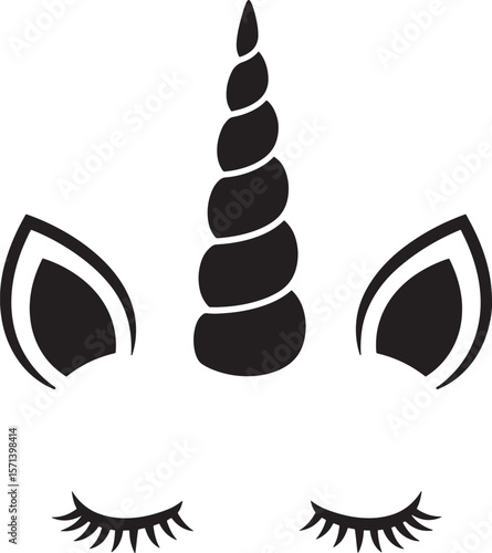 Unicorn horn with ears and eyelashes vector illustration