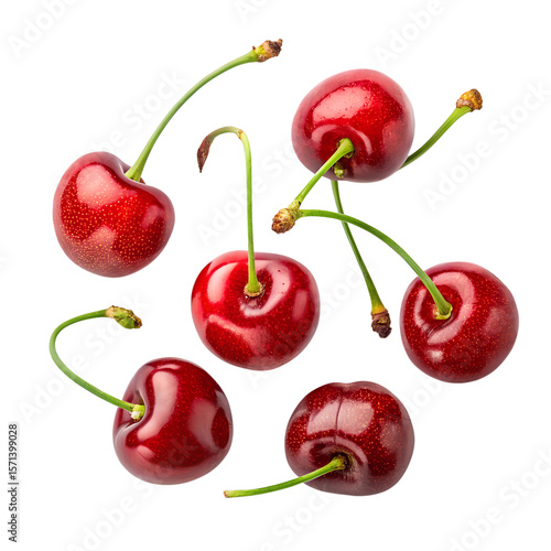 red cherry Top view isolated on transparent background