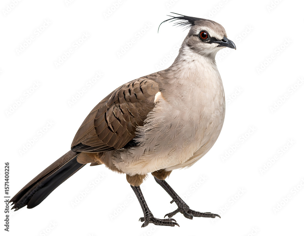 Fototapeta premium A charming crested bird with a distinctive head plume and keen red eyes observes its surroundings