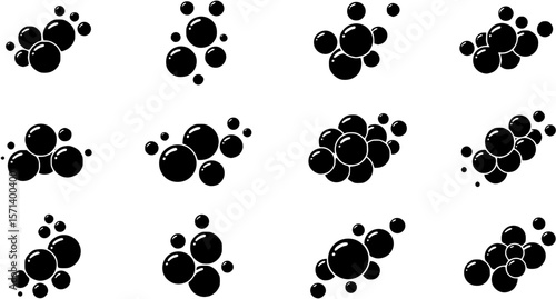 soap bubbles solid icon. set of soapy air bubbles floating, water bubbles in different arrangements silhouette symbol. isolated vector illustration
