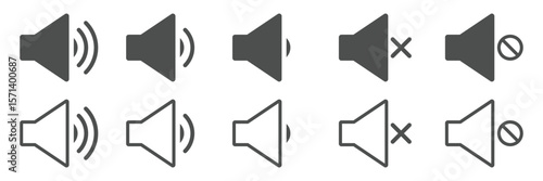 Black Outline Speaker Icon. Graphic Element Vector Icon Representing Volume, Sound, or Output. Speaker icon vector. volume sign and symbol. loudspeaker icon. sound symbol. Sound volume icons set. 