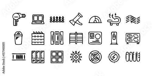 Comprehensive collection of HVAC Heating Ventilation and Air Conditioning vector icons designed for both residential and industrial applications covering a wide range of climate control