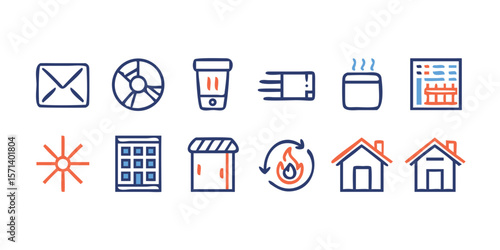 Comprehensive HVAC Vector Icon Set for Home and Industrial Applications A versatile collection of detailed icons representing heating ventilation and air conditioning systems for diverse
