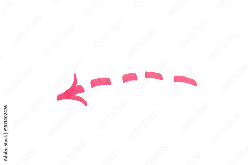 Obraz premium Pink or purple arrow drawn by hand with marker isolated on white background