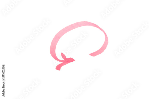 Pink or purple arrow drawn by hand with marker isolated on white background