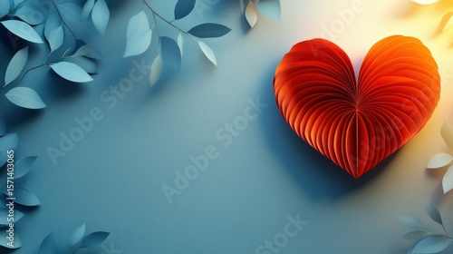 Folded heart surrounded by leaves