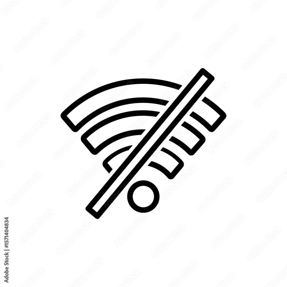Wi-Fi signal icon with crossed line indicating disconnected status Wi-Fi signal icon with crossed line indicating disconnected status