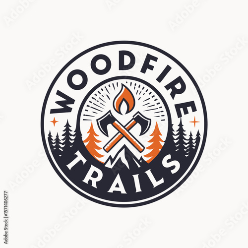 A stylized emblem featuring a flint and steel icon generating fiery woodfire trails, representing survival.