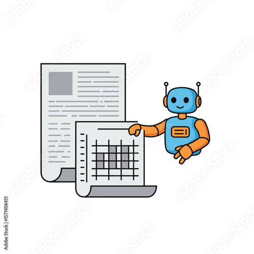 Flat icon of AI extracting tables from scanned financial report, isolated