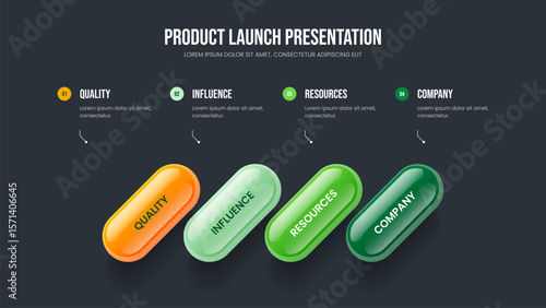 Project Forecast Presentation Layout Vector Illustration. Corporate Review 4 Option Diagram Slide Design. Enterprise Planning Four Element Infographic Frame Template.